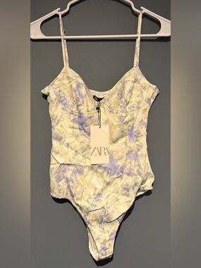 NWT Zara Bodysuit Size Small Spaghetti Strap Tie Dye Viscose